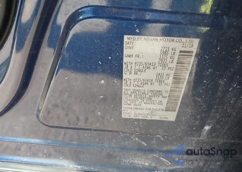 2019 Nissan Pathfinder Sv z USA, uszkodzony, nr VIN 5N1DR2MM4KC592029